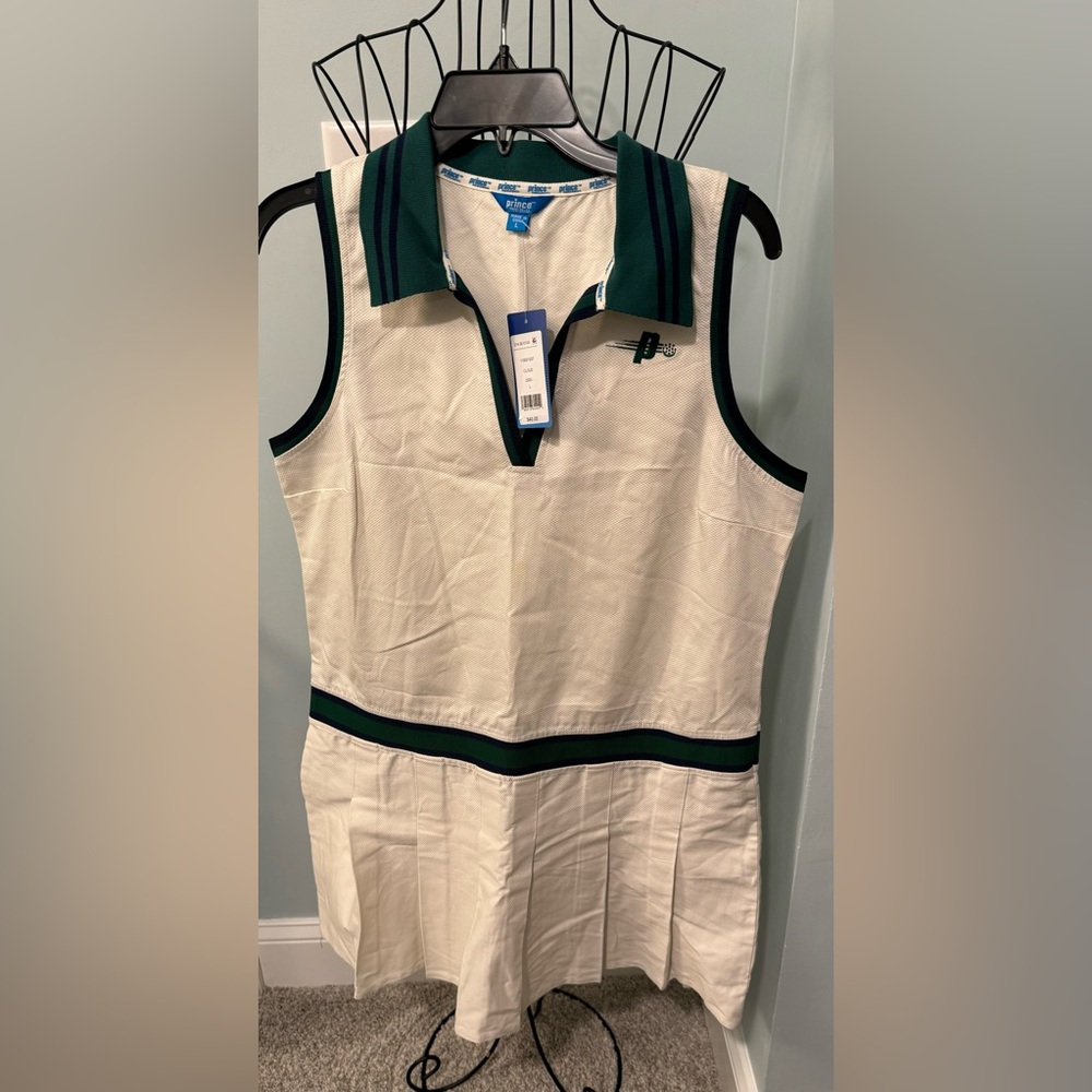 New Prince Pickleball White Cloud Sleeveless polo collared Dress women Large L